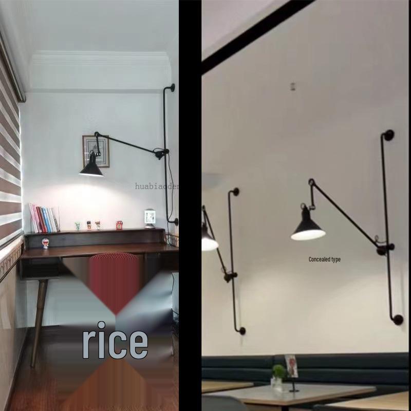 Minimalist Industrial Rotating Rocker Arm Wall Lamp with Eye Protection for Living Room, Bedroom, and Dining Area