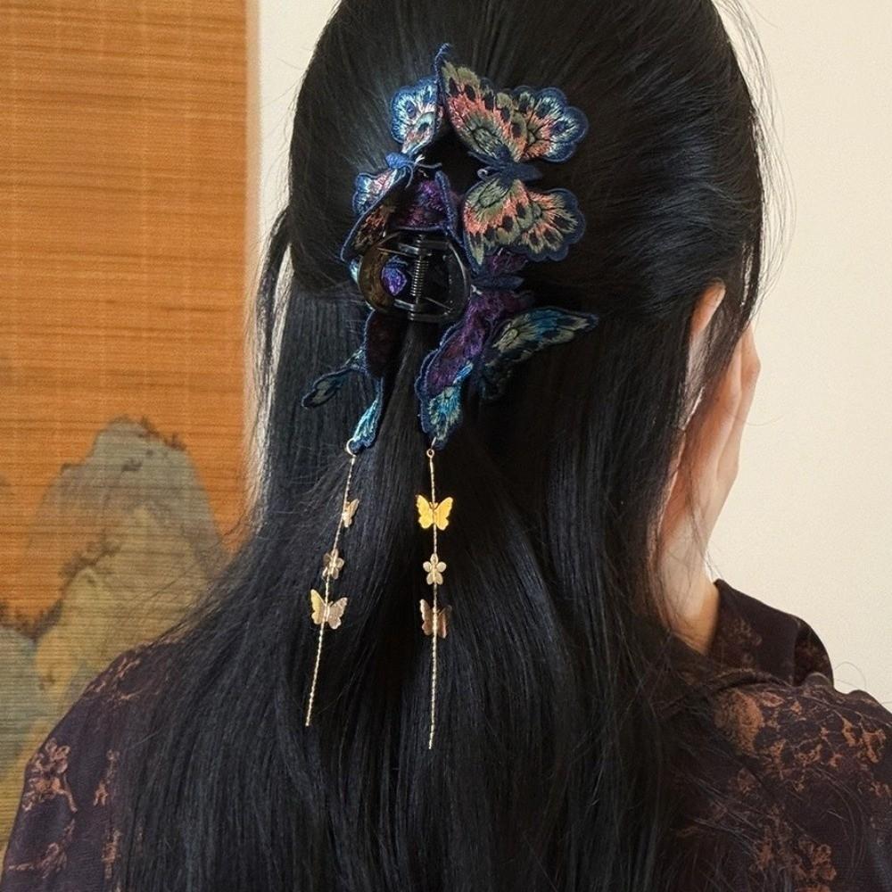 Plastic Butterfly Hair Claw Flower Tassel Large Shark Clip Fashion Hair Grab Clip Formal Occasions