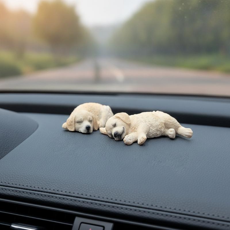 1Pcs Dog Figurine Set: Realistic Sleeping Golden Retriever & Labrador Model For Car/Desktop Decoration, Not A Toy