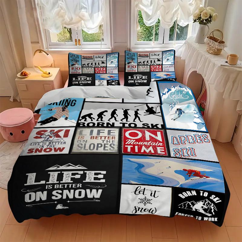 3pcs Snowy Adventures Print Bedding Set (1 Cover + 2 Pillowcases, Without Inserts), This Printed Bedding Set Is Soft and Comfortable