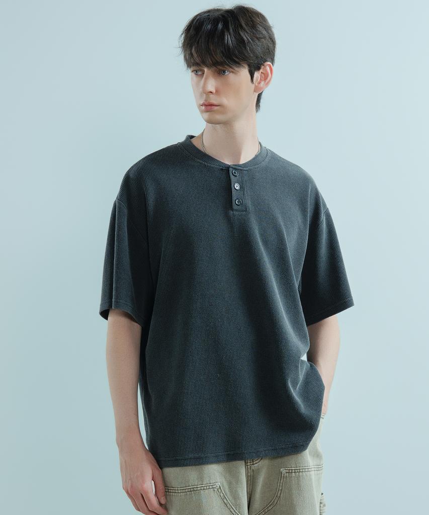 LOGSTORE Waffle Henley Neck Washed T-Shirt