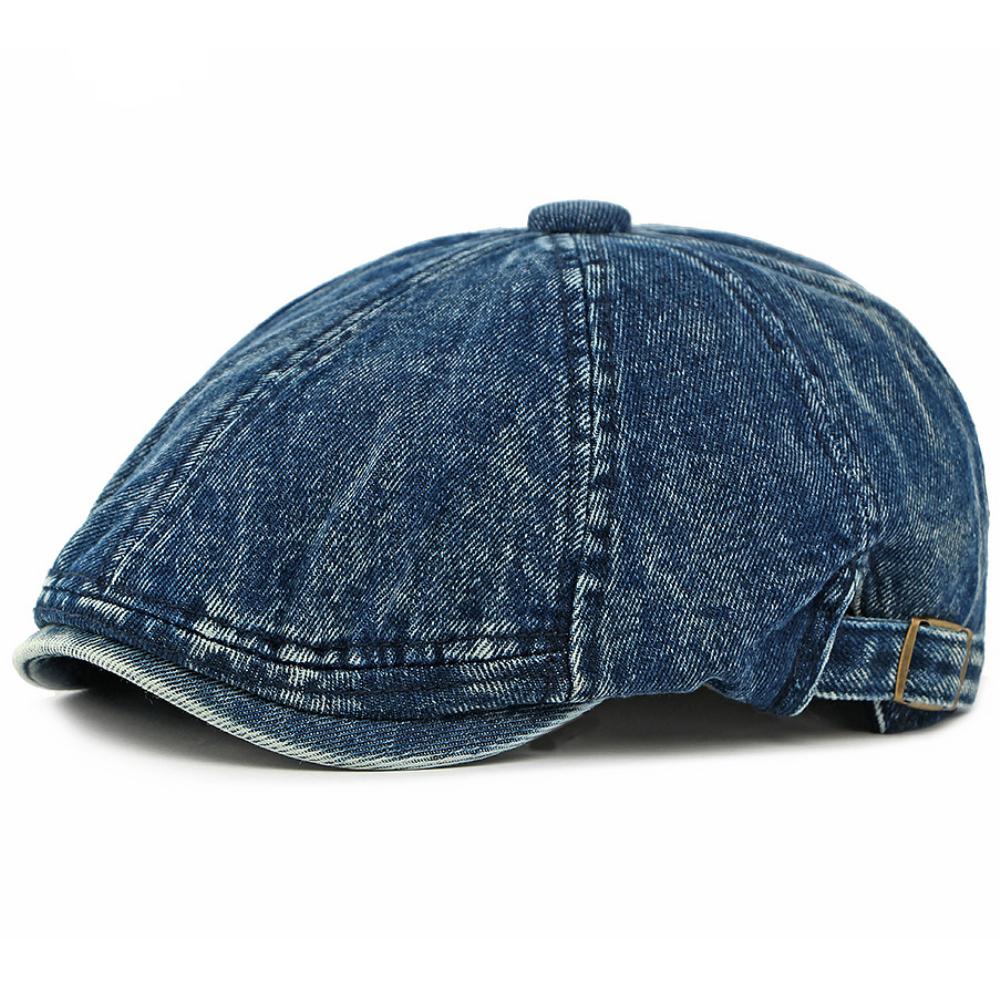 HT5045 Mens Beret Women New Spring Autumn Denim Beret Hat 100% Cotton Adjustable Artist Flat Cap Male Female Octagonal Beret Cap