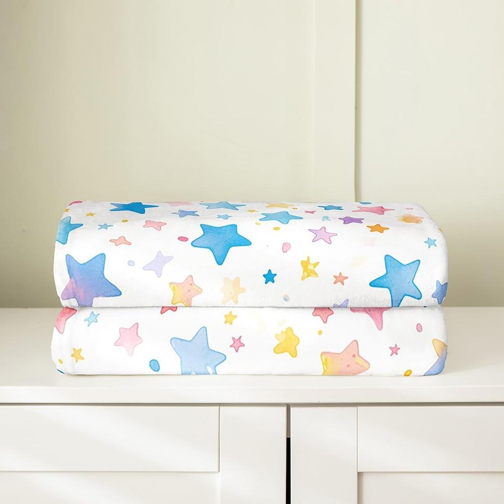 Stars Print Throw Blanket Cute Star Pattern Soft Breathable Fleece Blanket Watercolor Geometric Fuzzy Blanket for Sofa Bed Couch