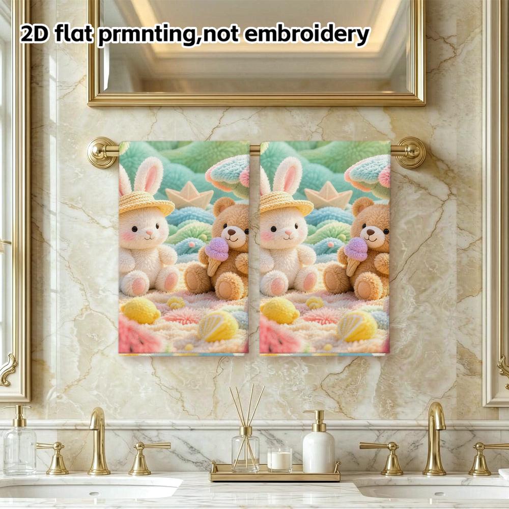 Bunny And Bear Summer Beach Bath Towel, Quick Dry Absorbent Towel for Swimming