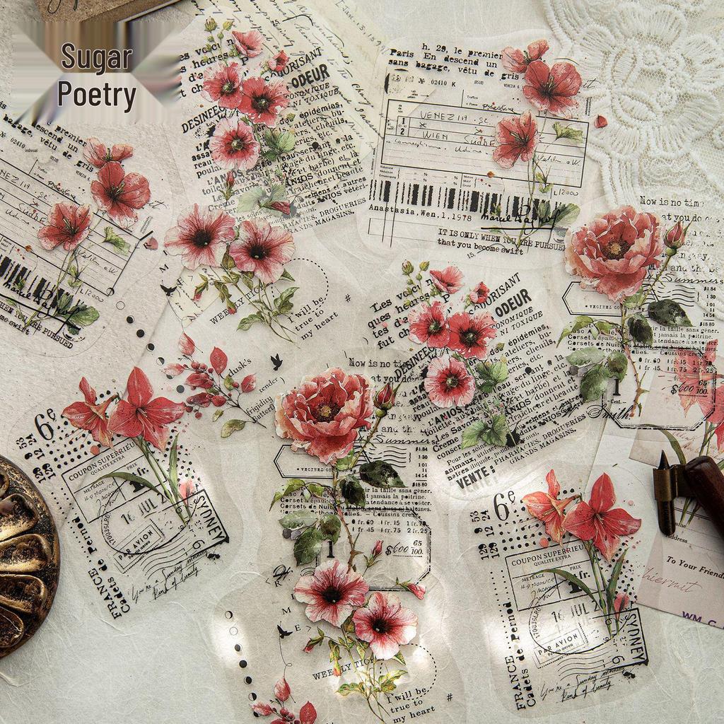Tang Shi White Ink Sticker Pack: Retro Floral Scenery, Kaleidoscope Diary Series, 10 Sheets per Pack, 6 Designs Available