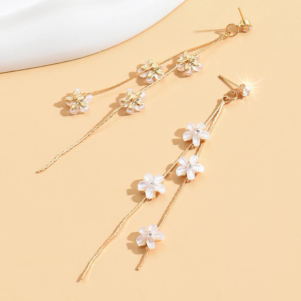 2Pcs Retro Sweet Long Tassel Cat'S Eye Stone Flower Women'S Earrings Birthday Event Gathering AccessoriesRetro Jewelry