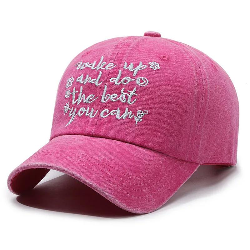 Vintage Washed Letter Embroidery Baseball Cap for Women Denim Distressed Trucker Hat Embroidered Cowboy Hat Adjustable