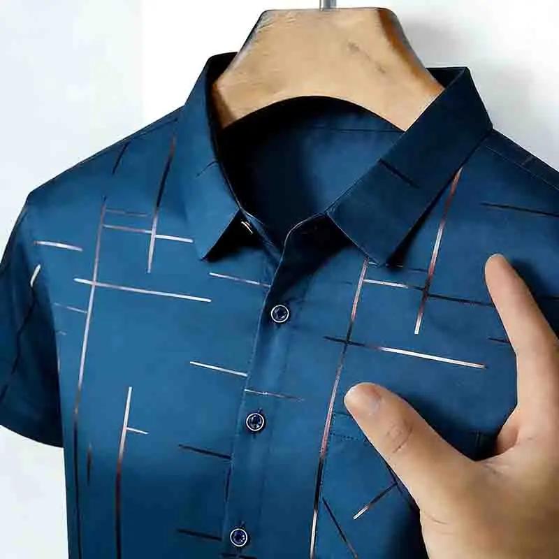 Fashion Men's Line Print Short Sleeve Shirt Breathable Casual Daily Wear Button Down Top