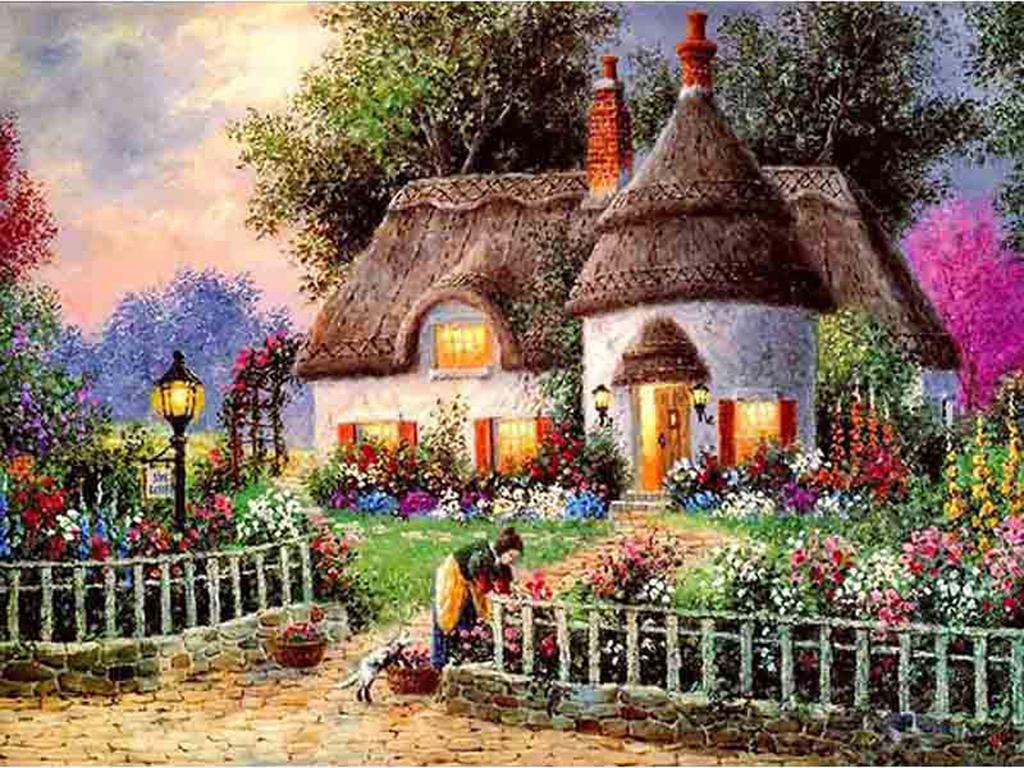 Diy Diamond Embroidery 5D Landscape Forest Hut Cross Stitch Riverside Path Round Diamond Painting Mosaic New Year Gift