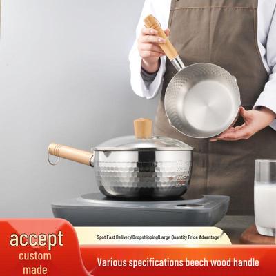 Stainless Steel Yukihira Pan: Non-Stick Milk, Soup & Noodle Pot with Wooden Handle for Baby Food & Breakfast