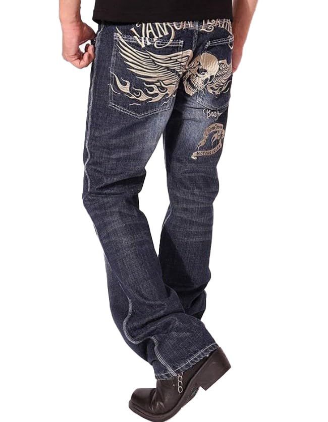 

Vanson Skull Wing Distressed Denim SP-B-14 Jeans with Embroidery (RCA) Size 28