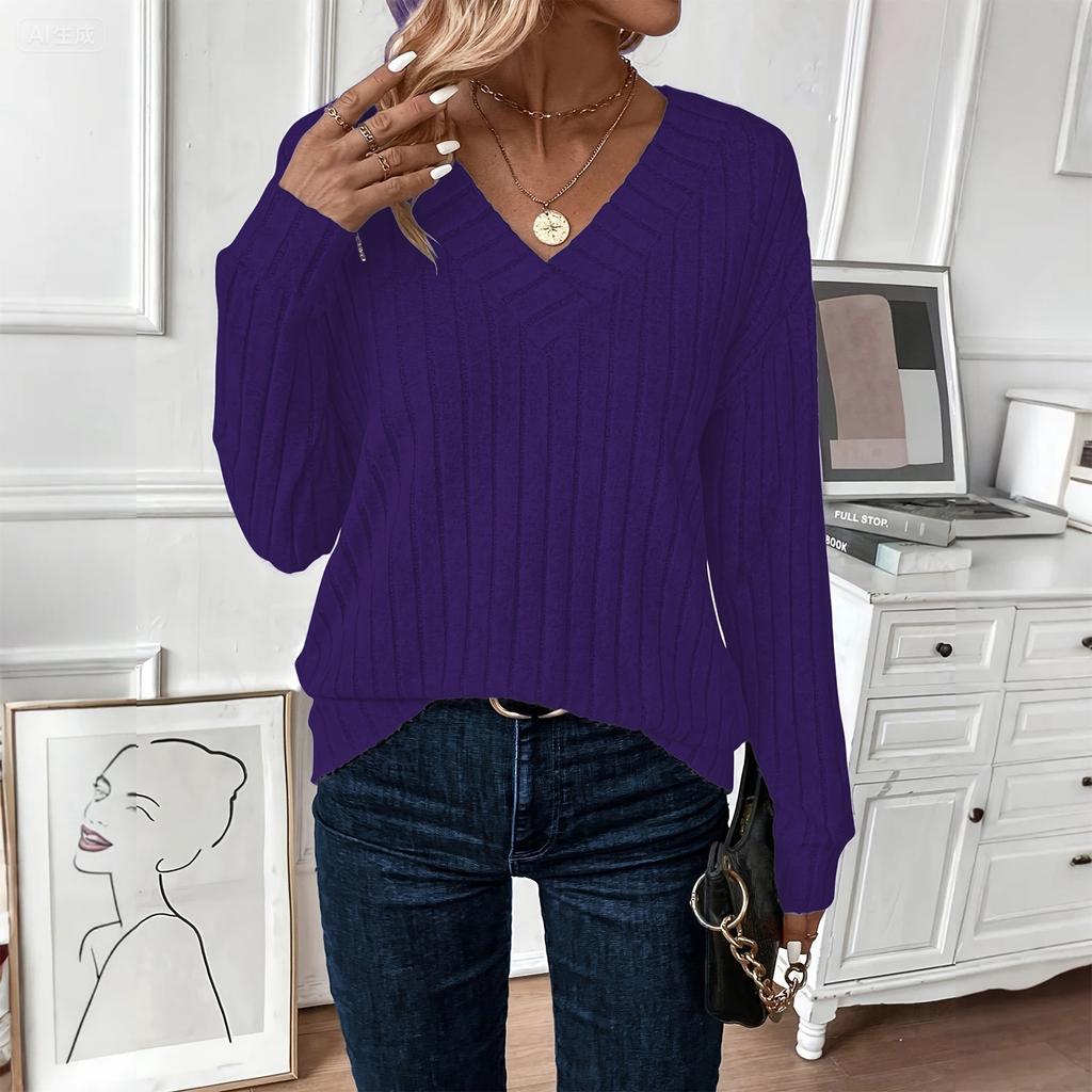 Women's Fashion Long Sleeve Ribbed Elegant Commuting And Casual Top