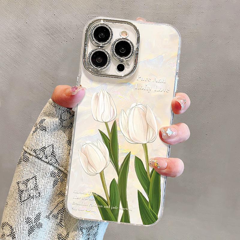 Applicable To Apple 17promax Mobile Phone Case 16 White Tulip Bracelet Mate80 Premium Sense 15 Fresh 14 All-inclusive