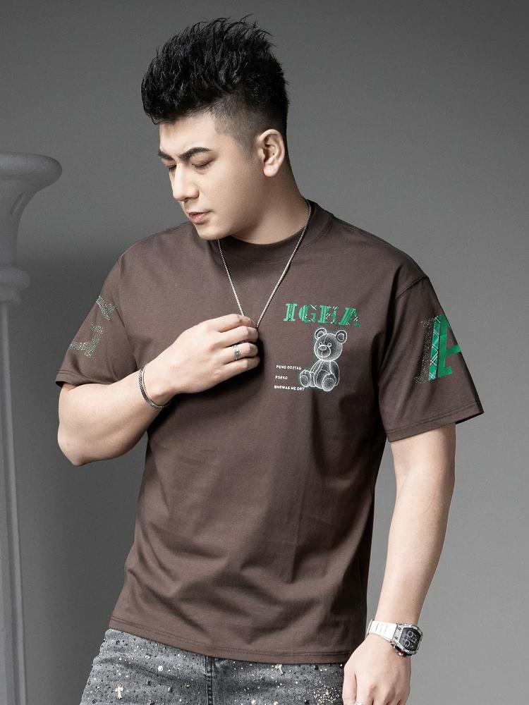 European Summer New Bear Print Short-Sleeve T-Shirt for Men, Trendy Brand Loose Round-Neck Tee Shirt Half-Sleeve Top