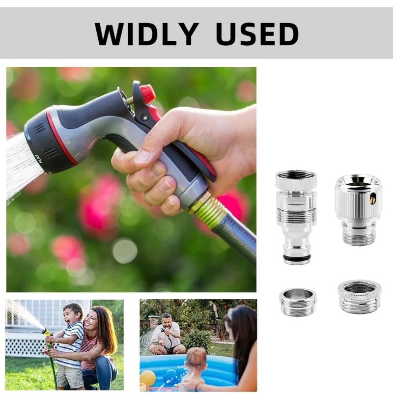 4Pcs Sink Faucet Adapter Set Quick Connector Dishwasher Washer Snap Coupling Adapter for Garden Hose and Shower Hose