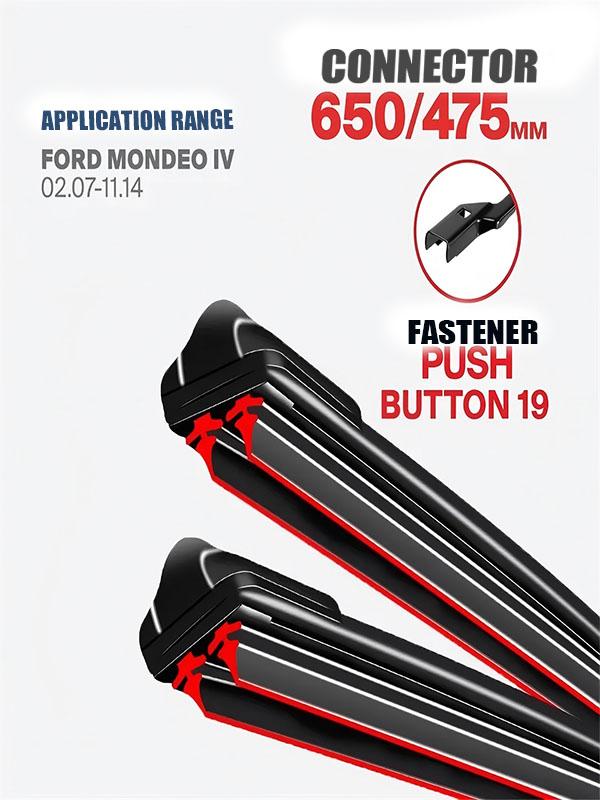 Push Button 19 Wiper Blades 650/475mm (26 +19 ) for Ford Mondeo IV / Galaxy Mk3 / S-Max Mk1 чёрный