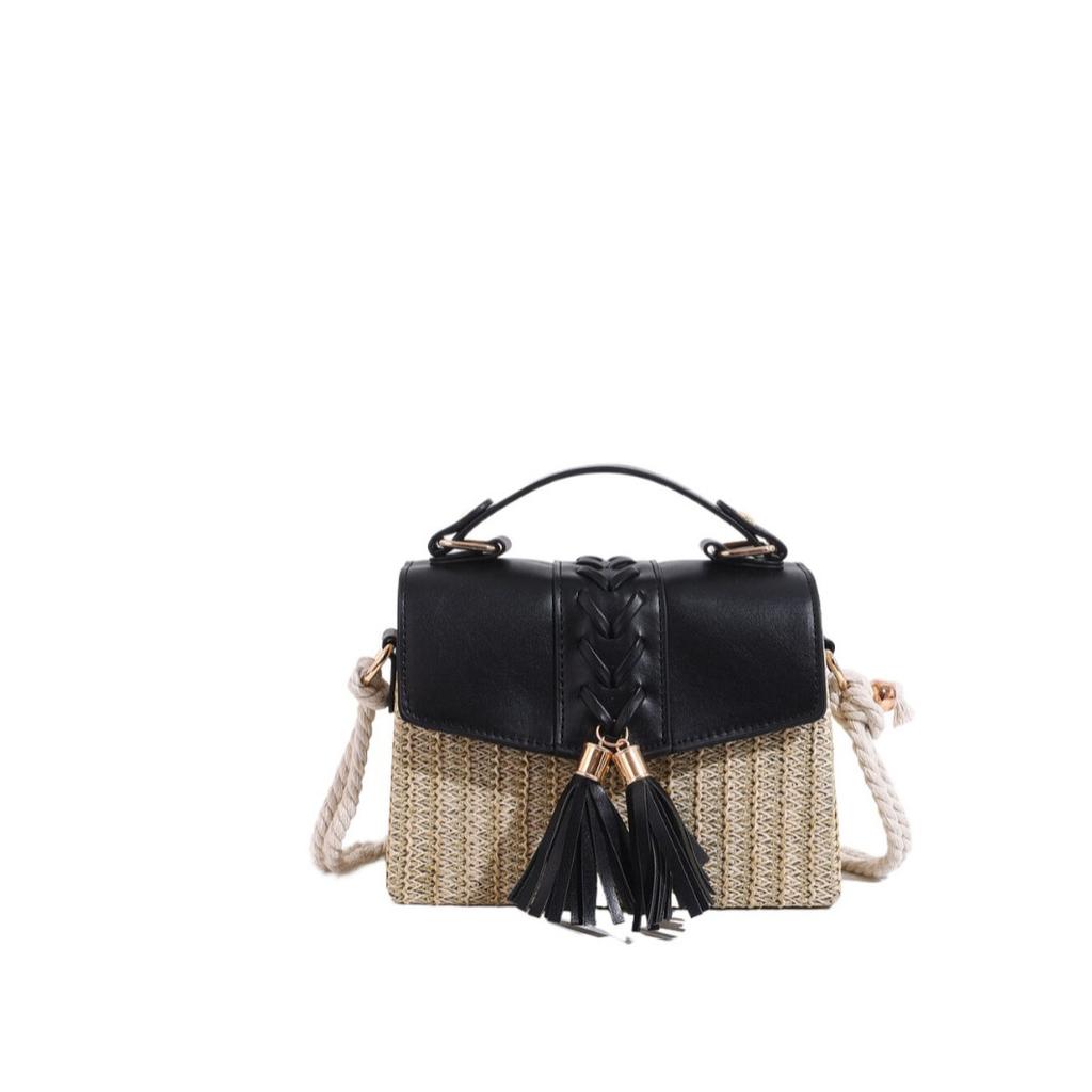 2024 Noua geantă de plajă portabilă cu iarbă țesută, geantă versatil cu ciucuri pentru fete, geantă de telefon mobil, geantă de mână