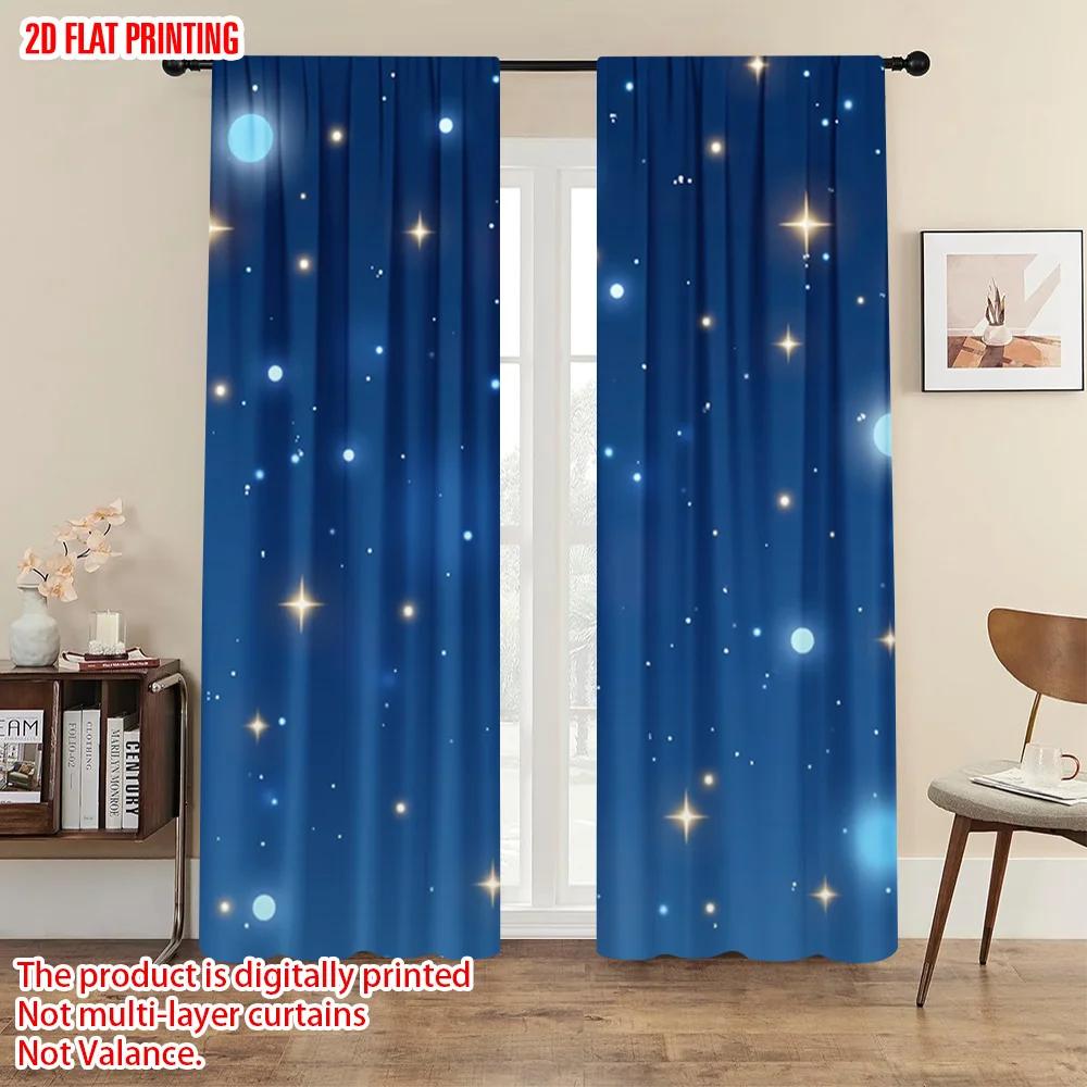 2pcs   plane printing Contemporary Curtains Printed Fashion Blue Star Versatile Durable Polyester (without rod) Festive Ldeal