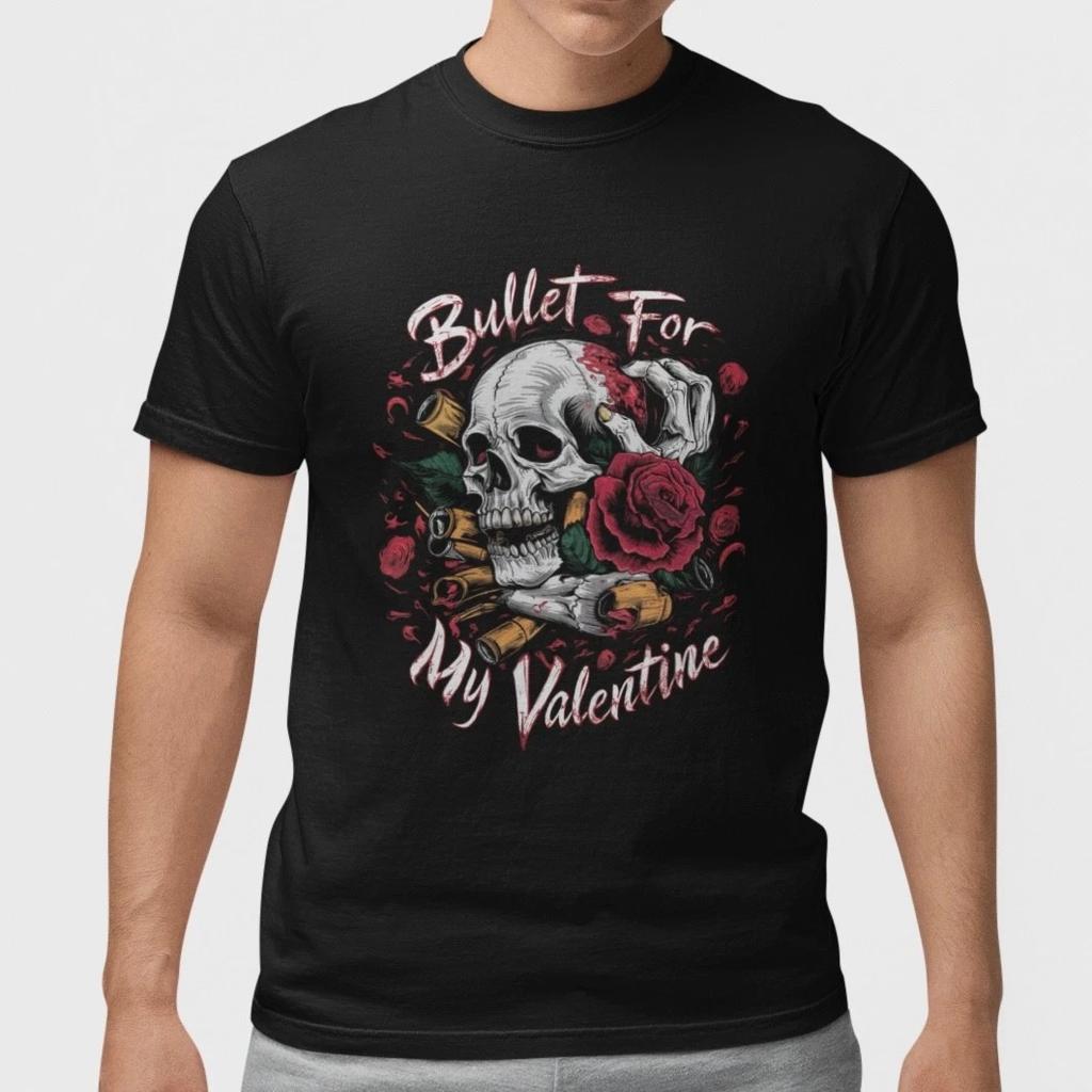 Bullet For My Valentine Skull Rose T Shirt Gothic Tattoo Style Black Tee Unisex