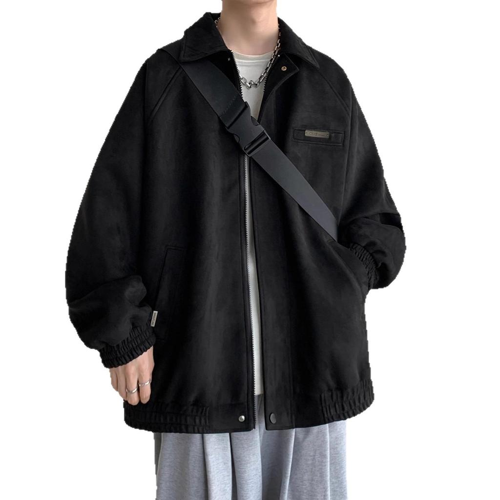 Men's Suede Velvet Jacket: Spring/Autumn Casual Loose Lapel for Cool Street Style Teens