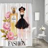 "Parisian Elegance Shower Curtain - Polyester, Floral & Fashion Design,Perfume & Eiffel Tower Motifs, Whimsical Bathroom Decor"