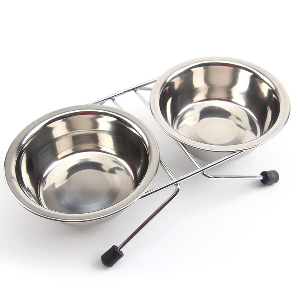 Small Anti-Slip Pet Food Water Bowls Double Stainless Steel Dog Feeder Feeding Station Non-Slip Frame Pet Feeder