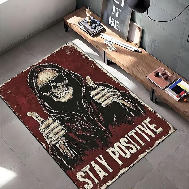 Skull Hoodie Stay Positive Art suitable as a non-slip mat for the living room or bedroom sofa