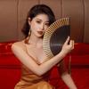 Chinese Style Folding Fan Bamboo Handle Props Fan Elegant Dance Hand Fan  Home Decoration