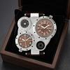 PU Leather Strap Dual Time Zone Watch Leather Strap Quartz Watch Fashion Sport Wristwatch  Men