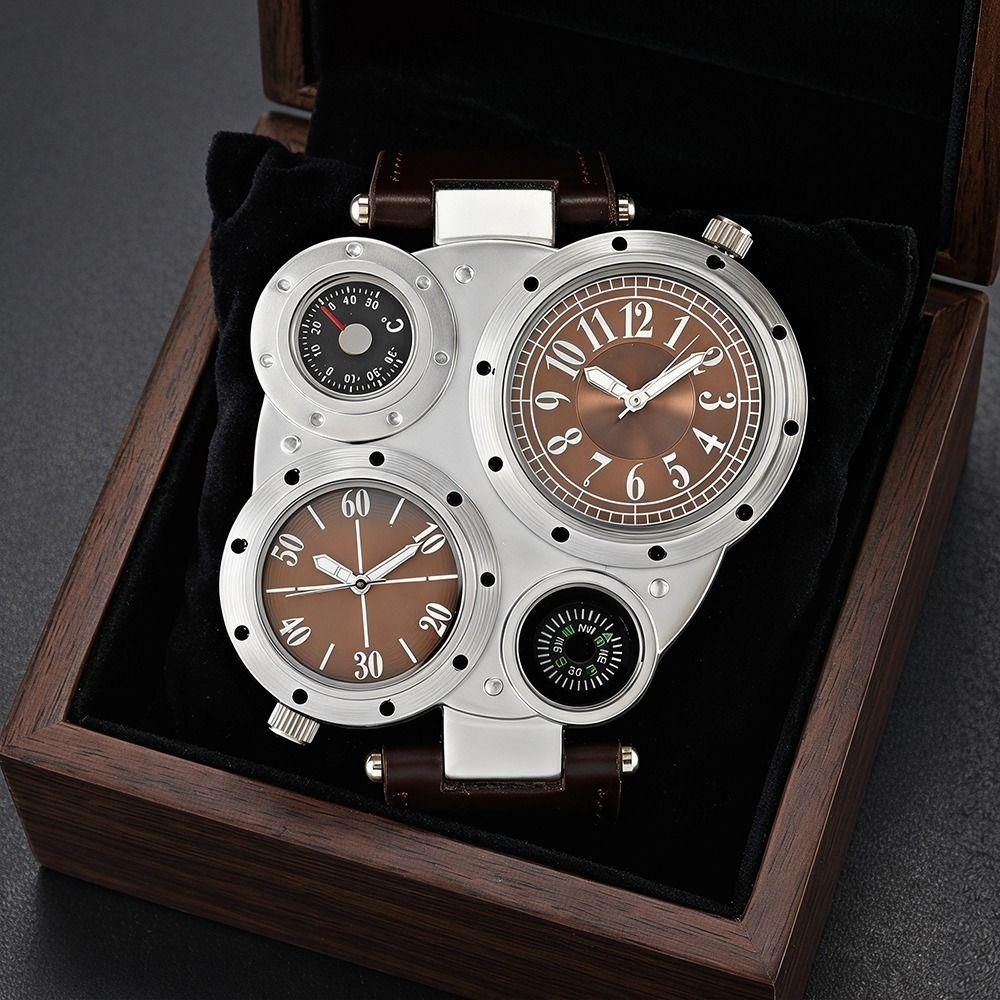 PU Leather Strap Dual Time Zone Watch Leather Strap Quartz Watch Fashion Sport Wristwatch  Men