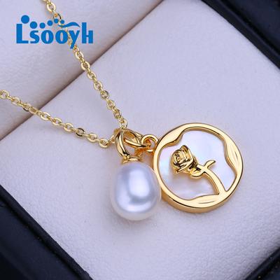 Natürliche Süßwasser Perle Schmuck CZ Halsketten Für Frauen Runde Blume Anhänger Hochzeit Schmuck