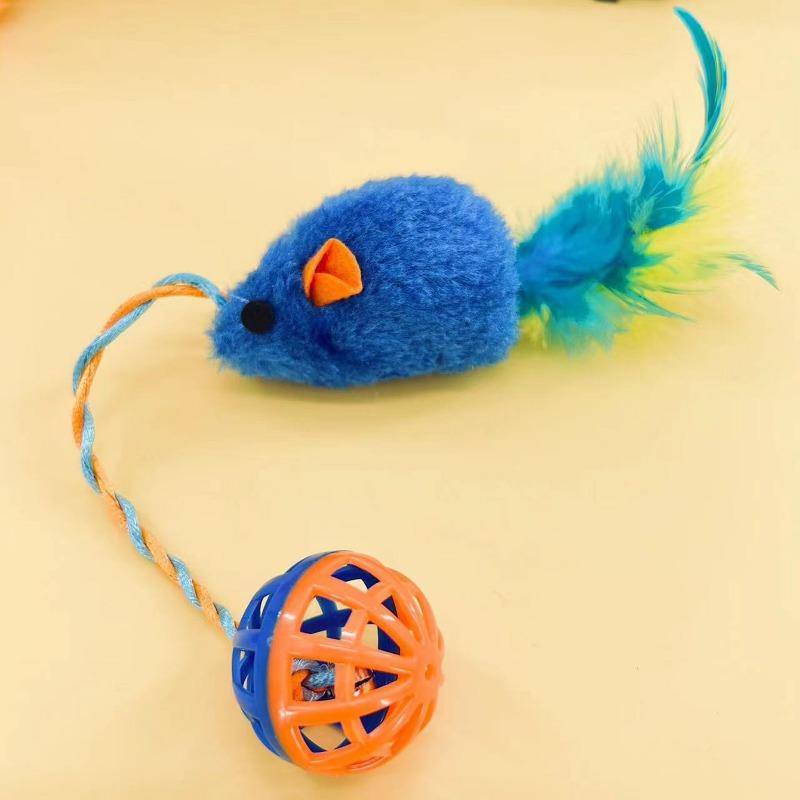 1pc Cat Toys Plush Mouse Cat Teasing Toy Balls Plastic Bells Pets Squeaky Toys Training Pet Interactive Toys Cat Supplies