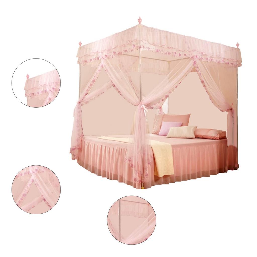 Luxus-Prinzessinnen-Moskitonetz - 3-seitig offener Betthimmelvorhang (Rosa, klein) - Kann als Betthimmel verwendet werden (120x200x200mm)