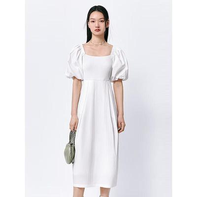 Peacebird Women's Square Neck Puff Sleeve Midi Dress