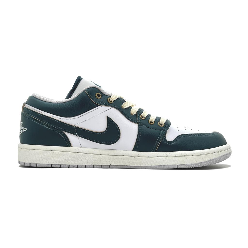 Jordan Air Jordan 1 Cushioning, Wear Resistant Low Top Vintage Basketball Shoes Unisex Green White FQ7687-300(Team191-)