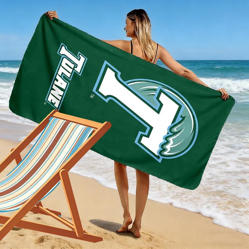 Tulane Green Wave Print Beach Towel, Large Soft Quick Dry Towel for Beach Camping Swimming