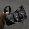 Women Biker Bag Multi Pocket Commuter Shoulder Solid Color Slant Cross Chain Bag