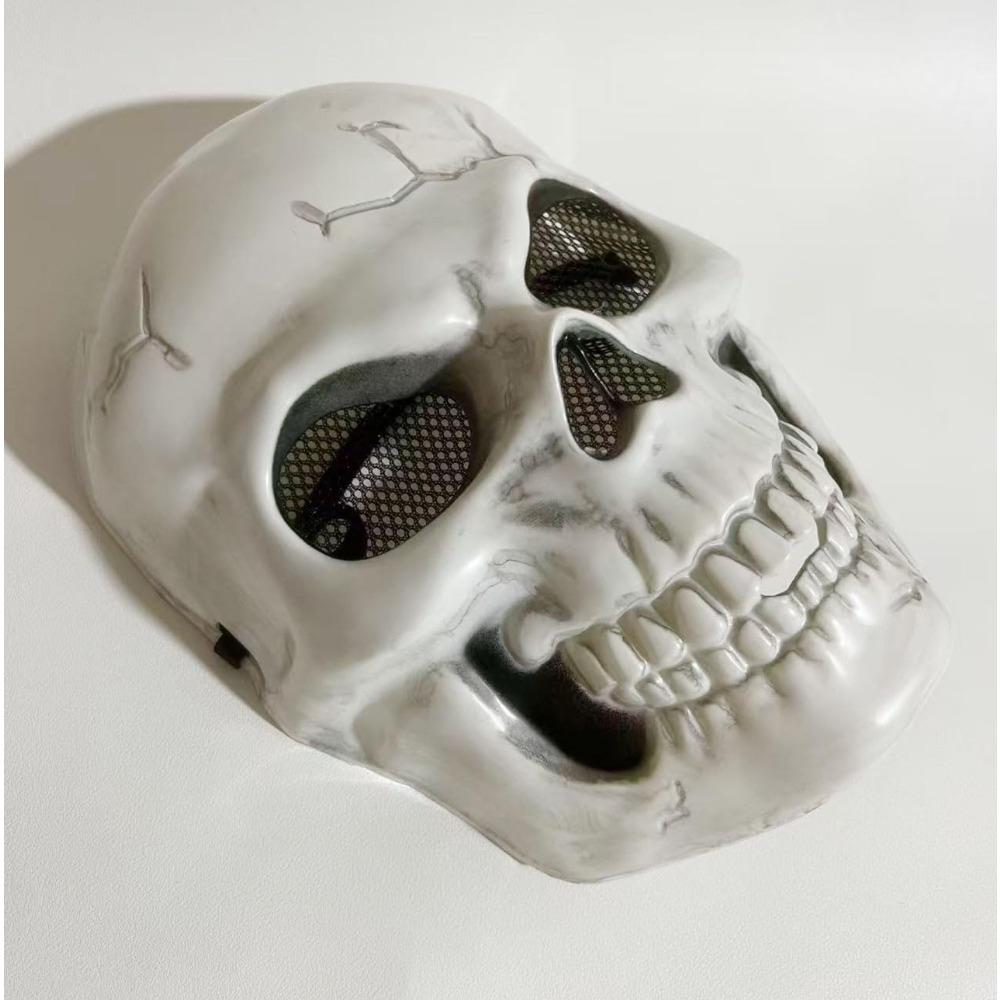 Ripped White Skull Halloween Mask, Breathable Full-face Mesh Skull Mask with Adjustable Strap, Perfect for Scary Costume and Haunted House Parties