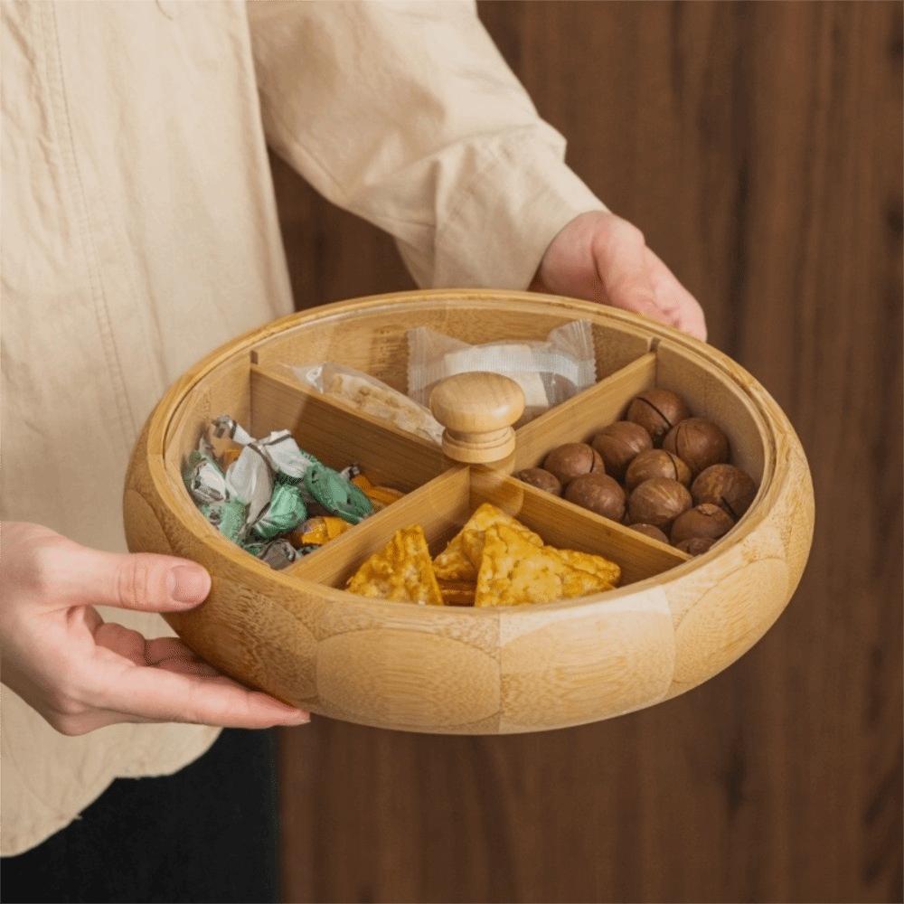 Wooden Nut Platter Round Dried Fruit Box Multi-functional Snack Serving Trays  Party Serving
