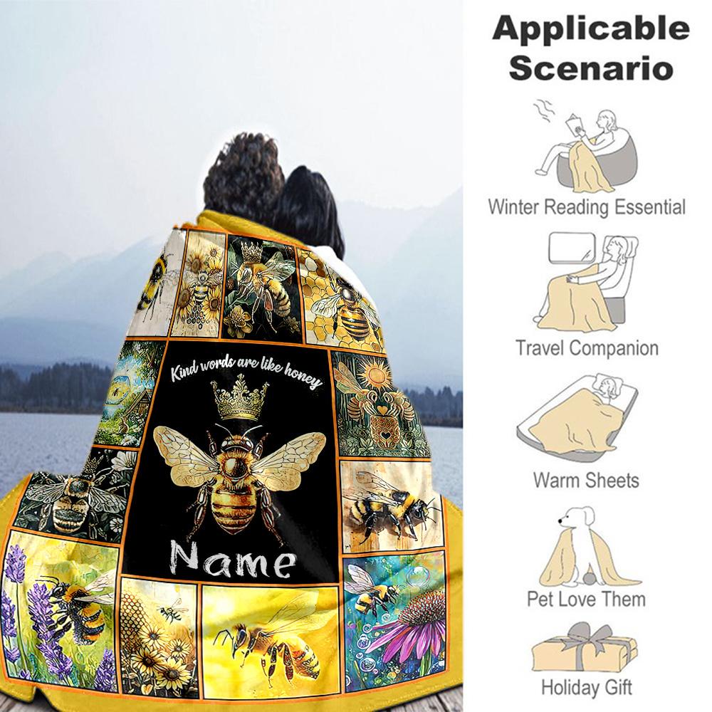 Bee11111 Personalized Text Blanket Multi-purpose Customizable Blanket Durable Comfort Perfect for Livingroom Bedding Home Decor Nap All-Season Use