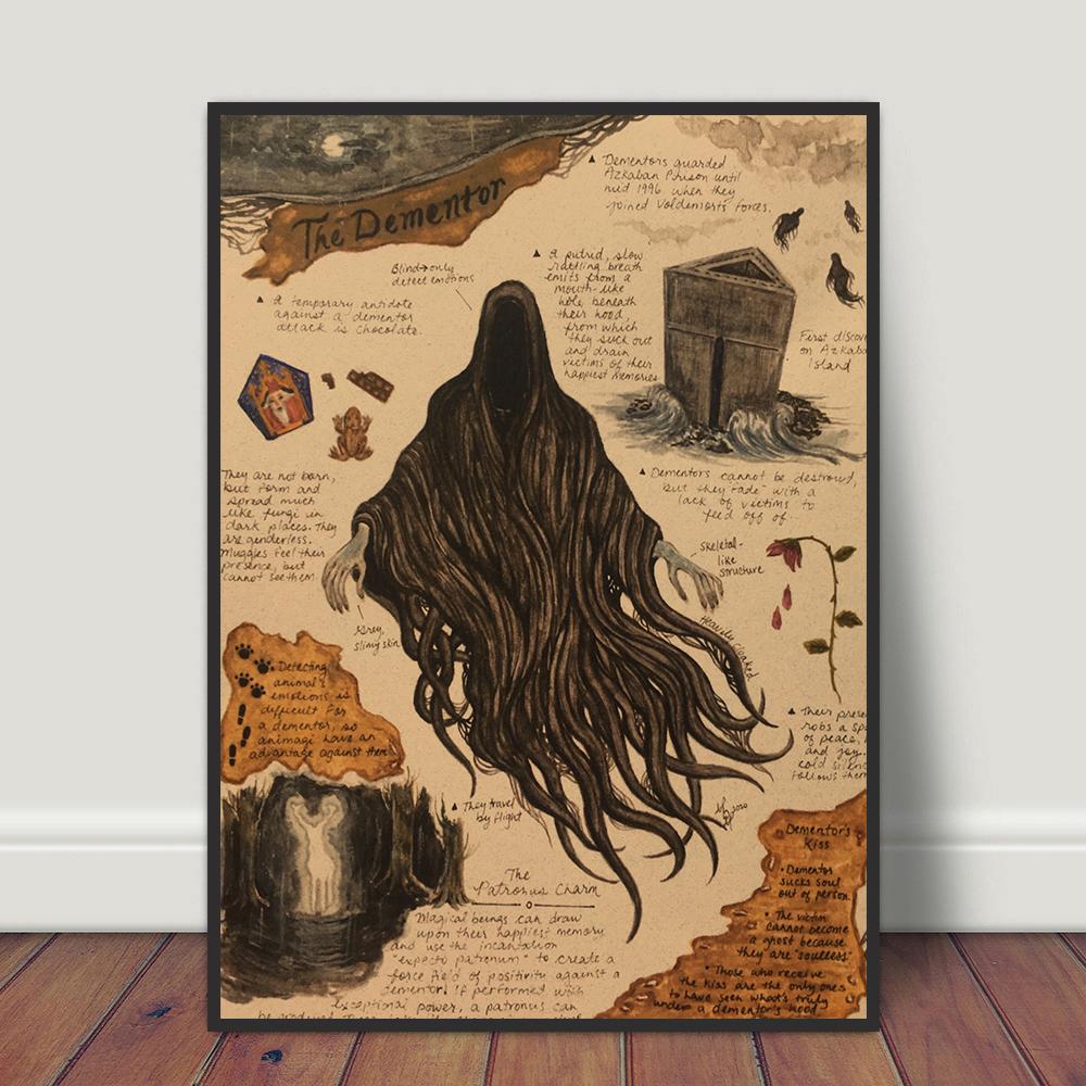 Dementor Dragon Fox Pictură pe pânză în stil retro Kraft Poster decorativ Living Room Wall Art Prints Decor modern estetic fără cadru