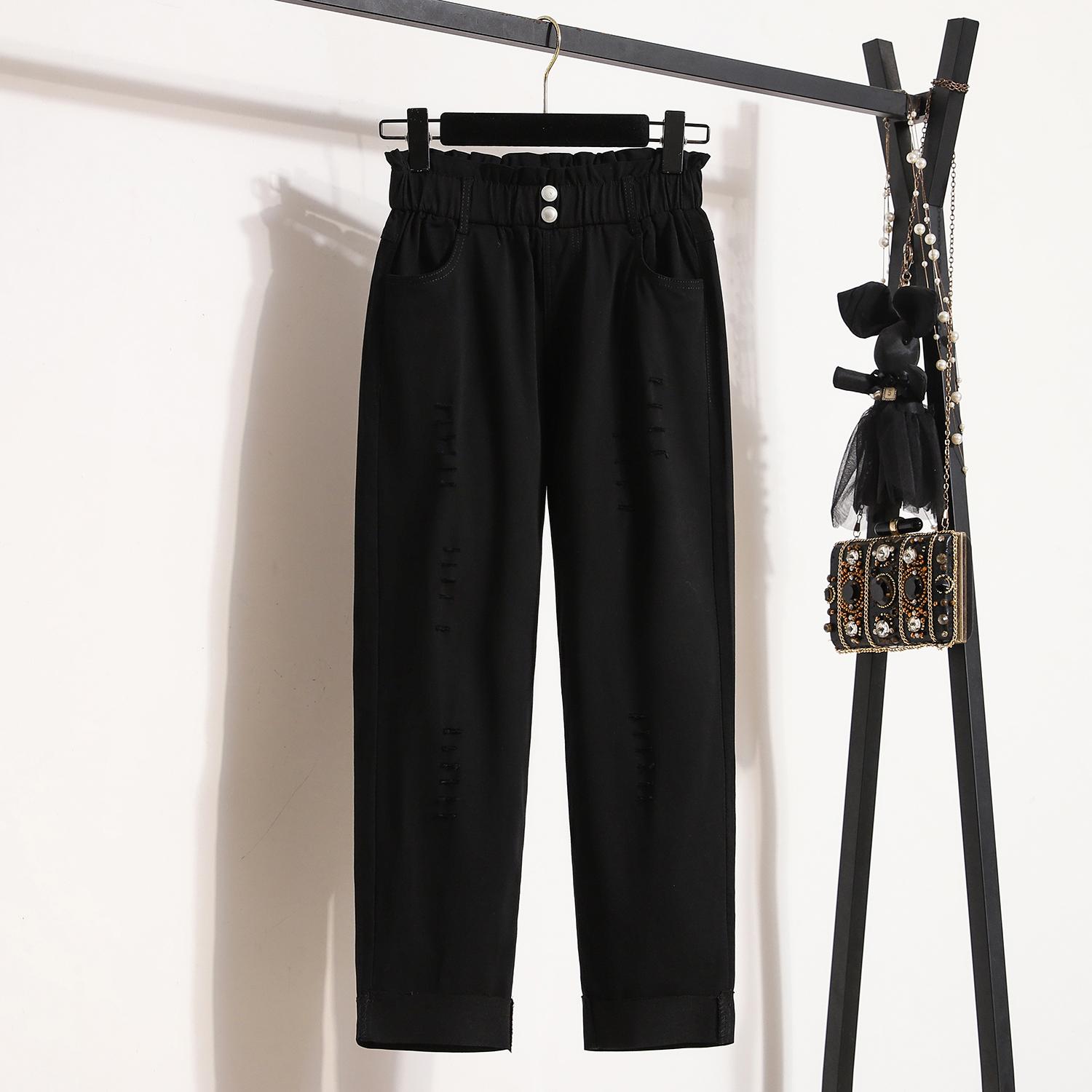 

DIMANAF Жіночі джинсові штани великих розмірів Джинсовий дизайн з еластичною талією, вінтажні жіночі довгі штани-шаровари. 2XL чорний