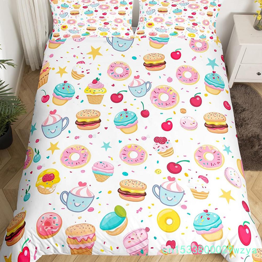 Donuts Bedding Duvet Cover Chocolate Doughnut Bedding Set Black White Comforter Cover Microfiber Whimsical Dessert Quilt Cover