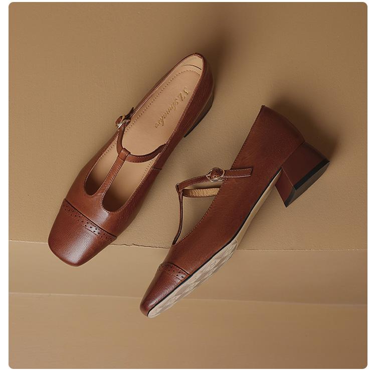 Super soft lambskin French high heels genuine leather thong Mary Jane shoes