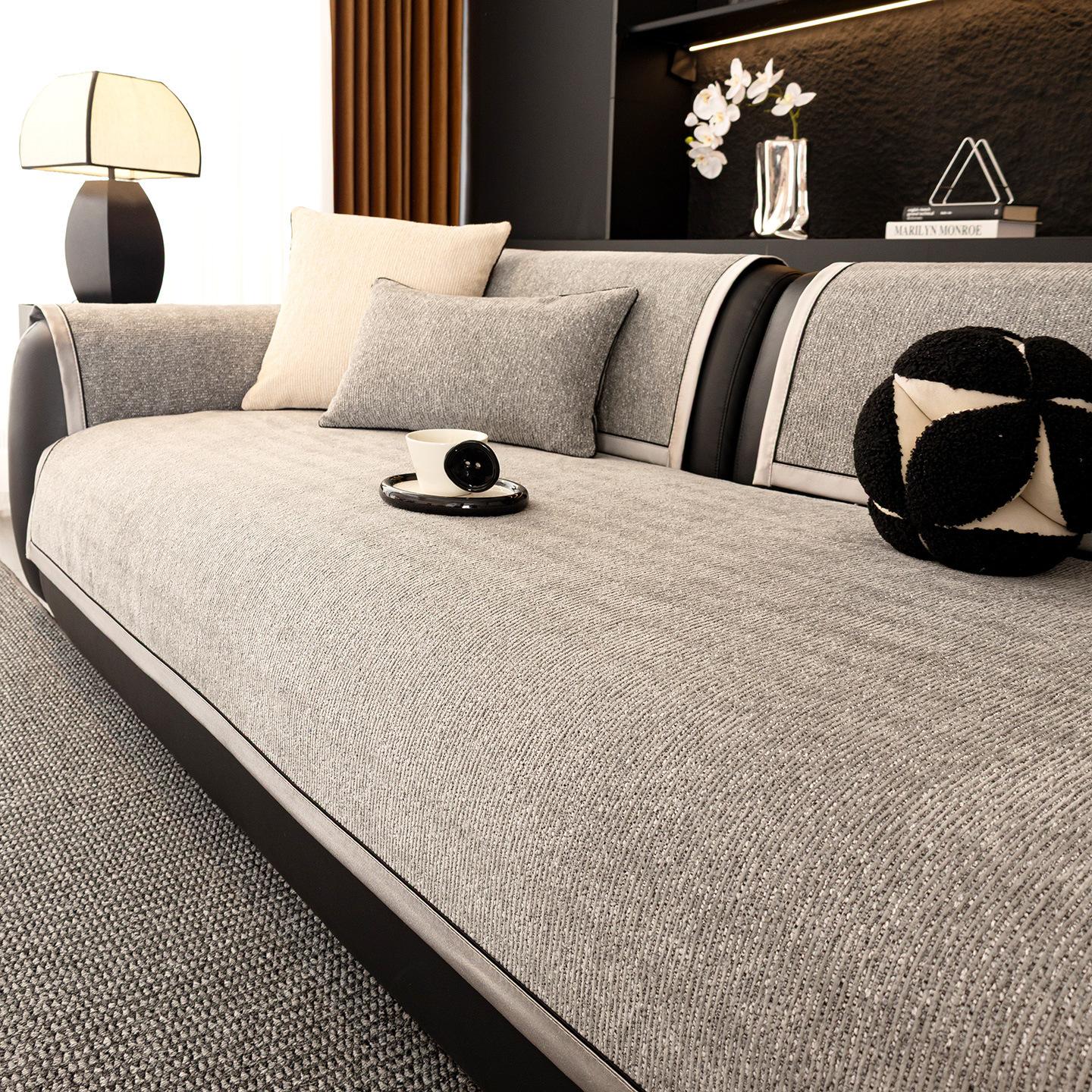 

New Chenille Sofa Cover for All Seasons Skin Friendly Comfortable Breathable Advanced Simple Solid Color Anti Slip Sofa Cushion 70X70cm светло-серый
