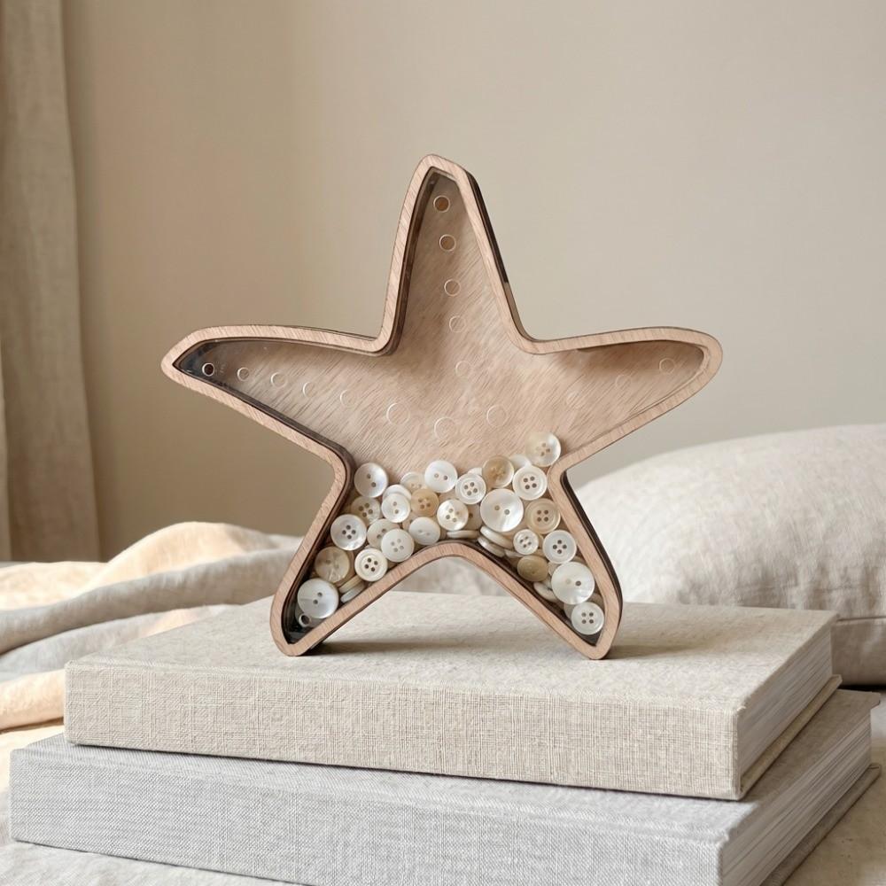 Beach Themed Creative Starfish-Shaped Display Box Wooden Translucent Storage Box Multi-Function Decoration Star Piggy Bank Gift