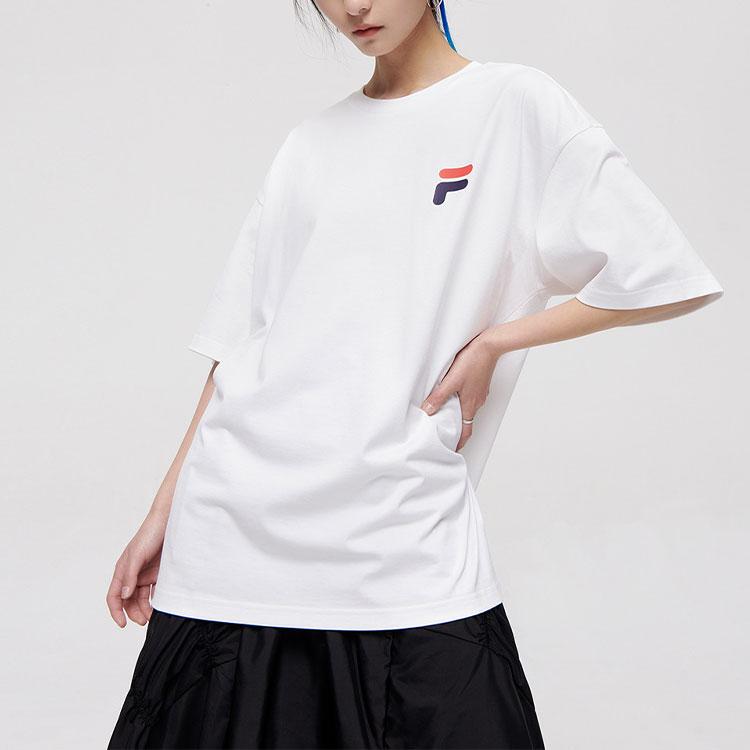 FILA Fusion Casual Sports Round Neck Printed Short Sleeve T-Shirt Unisex Tops White T11U126110KWT
