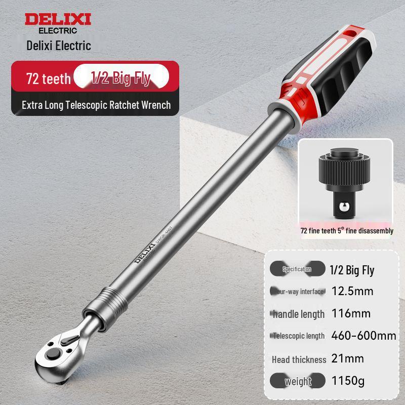 Large Drive 72-Tooth Telescopic Ratchet Wrench with Labor-Saving Bi-Directional Socket