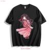 Kougei Hana Charming Heroine T Shirt Pink Dress Dynamic Pose Design Vintage Washed Casual Homme Unisex Soft Designer Clothes