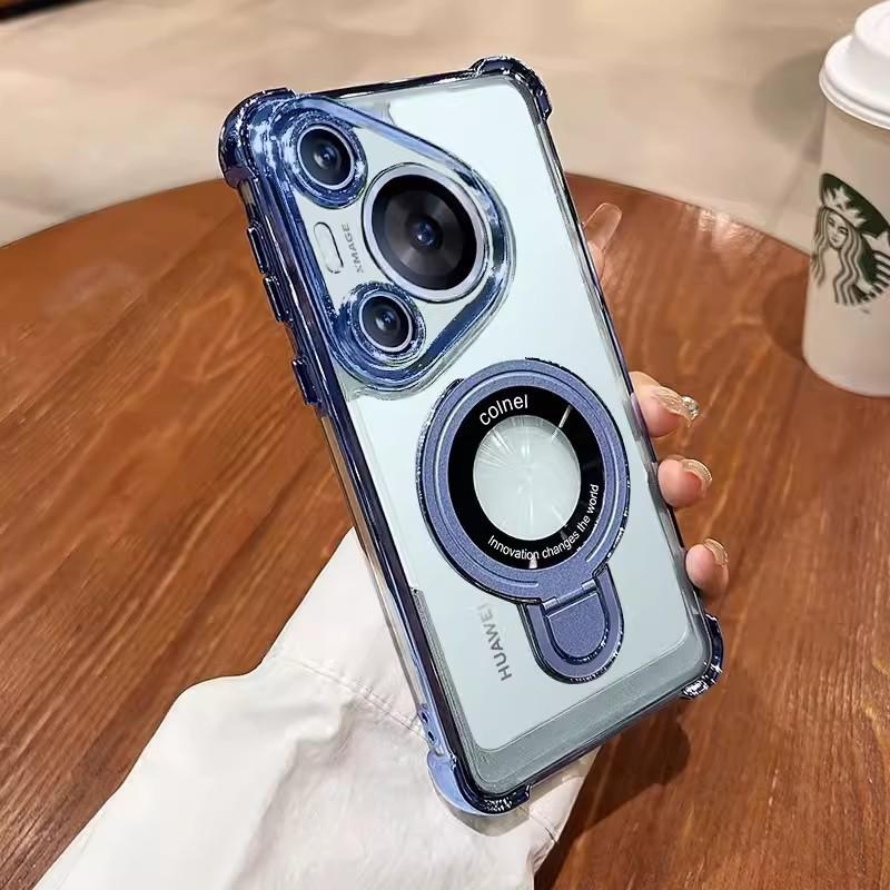 Huawei Pura70 Electroplated Four Corners Compatible with HONOR Magic6 Gradient Magnetic Shield Stand Phone Case Mate60